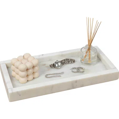 Happimess Luxe Stone Classic Minimalist Rectangular Marble Bathroom Countertop Tray In White