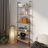 Happimess Madera Classic Industrial 5-shelf Wood Wall-mounted Open Ladder Bookcase With Metal Frame