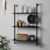 Happimess Madera Classic Industrial 3-shelf Wood Wall-mounted Open Ladder Bookcase With Metal Frame In Black