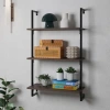 Happimess Madera Classic Industrial Shelf Wood Wall-mounted Open Ladder Bookcase With Metal Frame In Brown