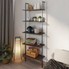 Happimess Madera Classic Industrial Shelf Wood Wall-mounted Open Ladder Bookcase With Metal Frame In Brown/black