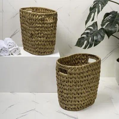 Happimess Maple Contemporary Farmhouse Resin 4.5-gallon Tapered Oval Wicker Wastebasket With Handles In Natural