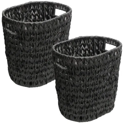 Happimess Maple Resin 4.5-gallon Tapered Oval Wicker Watebasket With Handles In Black