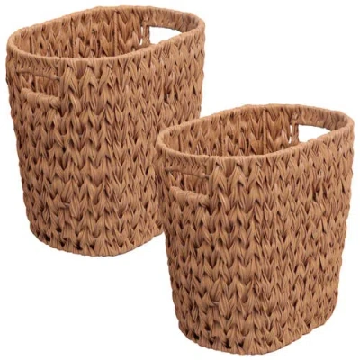 Happimess Maple Resin 4.5-gallon Tapered Oval Wicker Watebasket With Handles In Brown