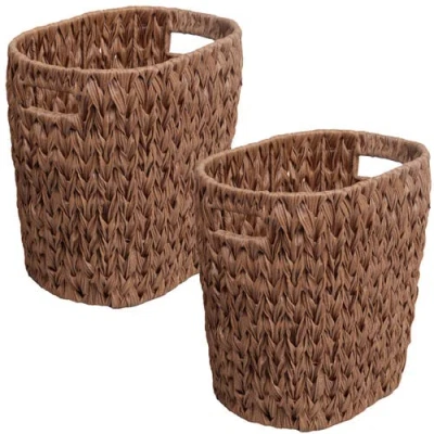 Happimess Maple Resin 4.5-gallon Tapered Oval Wicker Watebasket With Handles In Brown