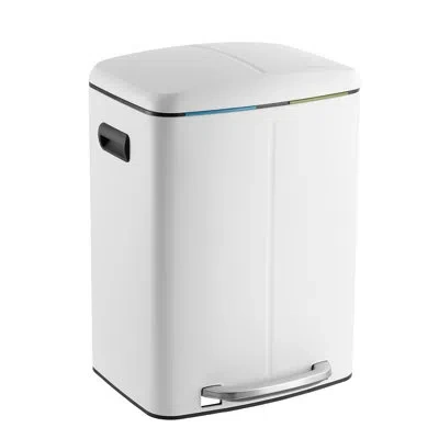 Happimess Marco Rectangular 10.5 Gallon Step On Trash Can In White