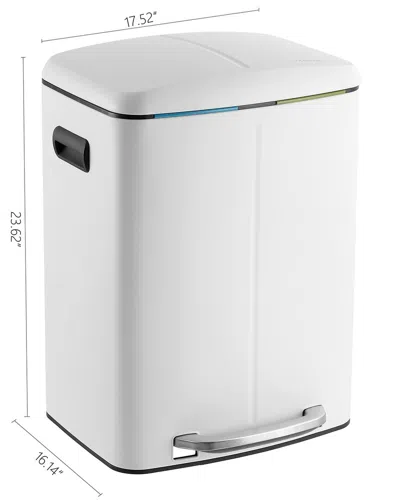 Happimess Marco Rectangular 10.5gal Double Bucket Trash Can With Soft-close Lid In White