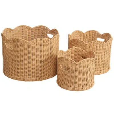 Happimess Maris Resin/metal Scalloped Edge Nesting Storage Baskets With Handles In Brown