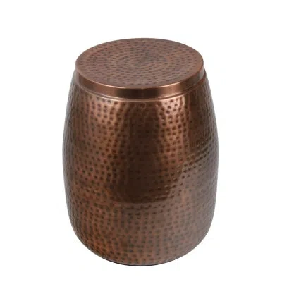 Happimess Merida 15" Modern Rustic Hammered Metal Drum Storage Side Table With Lid In Antique Copper