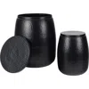 Happimess Merida Modern Rustic 2-piece Hammered Metal Drum Storage Side Tables With Lids