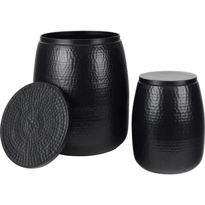 Happimess Merida Modern Rustic 2-piece Hammered Metal Drum Storage Side Tables With Lids