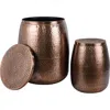 Happimess Merida Modern Rustic 2-piece Hammered Metal Drum Storage Side Tables With Lids