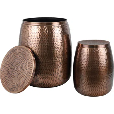 Happimess Merida Modern Rustic 2-piece Hammered Metal Drum Storage Side Tables With Lids