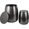 Happimess Merida Modern Rustic 2-piece Hammered Metal Drum Storage Side Tables With Lids