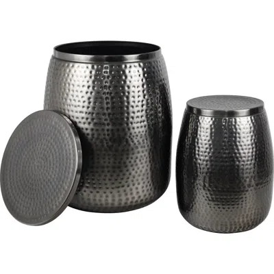 Happimess Merida Modern Rustic 2-piece Hammered Metal Drum Storage Side Tables With Lids