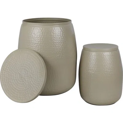 Happimess Merida Modern Rustic 2-piece Hammered Metal Drum Storage Side Tables With Lids