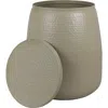 Happimess Merida Modern Rustic Hammered Metal Drum Storage Side Table With Lid