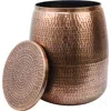 Happimess Merida Modern Rustic Hammered Metal Drum Storage Side Table With Lid
