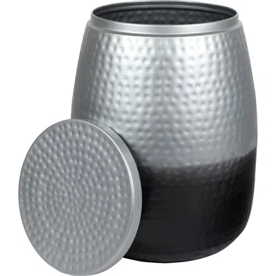 Happimess Merida Modern Rustic Hammered Metal Drum Storage Side Table With Lid In Silver