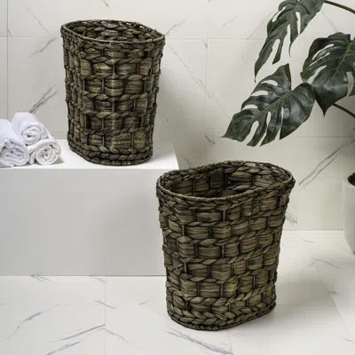 Happimess Miles Rustic Farmhouse Handwoven Water Hyacinth 4.5-gallon Tapered Oval Wicker Wastebasket In Brown