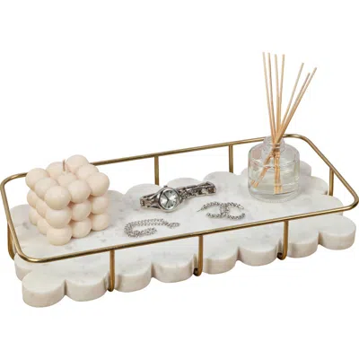 Happimess Monarch Modern Industrial Metal/marble Scalloped Base Vanity Tray In White
