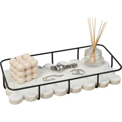 Happimess Monarch Modern Industrial Metal/marble Scalloped Base Vanity Tray In White