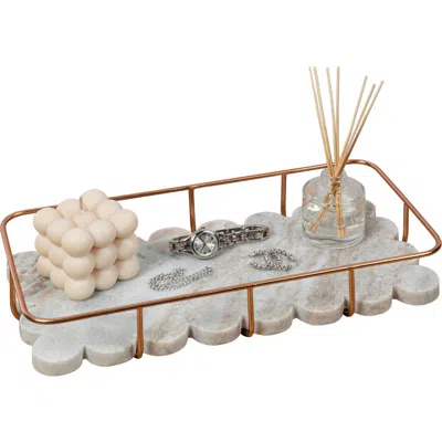 Happimess Monarch Modern Industrial Metal/marble Scalloped Base Vanity Tray In White