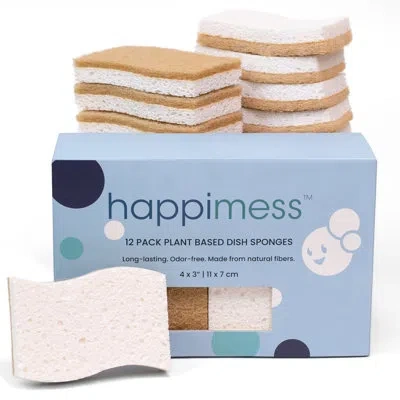 Happimess Natural Plant Based Non-scratch Sisal Hemp/cellulose Scrubbing Dish Sponge (set Of 12) In Beige,white