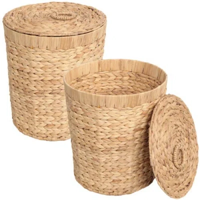 Happimess Nora Handwoven Water Hyacinth 5.7-gallon Tapered Round Wicker Watebasket With Lid In Brown