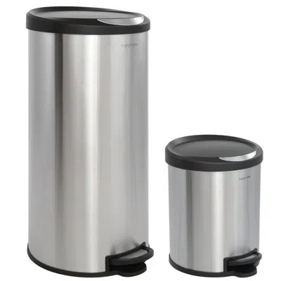 Happimess Oscar Stainless Steel 8 Gallon Step-on Trash Can In Brushed Stainless Steel,black