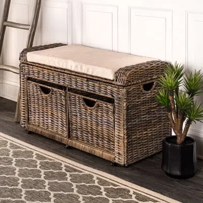 Happimess Palermo 34.50" 2 Drawer Wicker Storage Bench, Gray In Brown