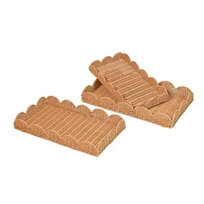 Happimess Parker Southwestern Cottage Resin Scalloped Rectangular Decorative Serving Trays (set Of 3) In Brown