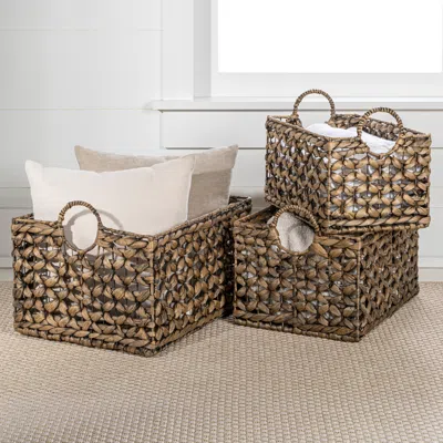 HAPPIMESS QUINN BOHEMIAN COTTAGE WOVEN HYACINTH RECTANGULAR STORAGE BASKETS WITH HANDLES (SET OF 3)