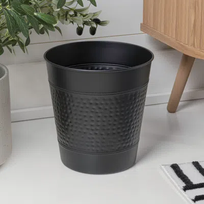 Happimess Riley Modern Classic Hammered Steel Accent Waste Bin In Black