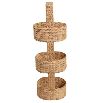 Happimess Riverbend 35.5 In. H Coastal Handwoven Water Hyacinth 3-tier Round Basket Freestanding Storage Tower In Brown
