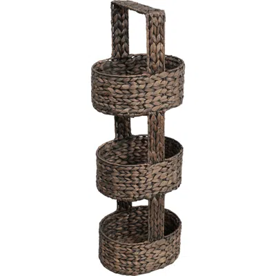 Happimess Riverbend Coastal Handwoven Water Hyacinth 3-tier Round Basket Freestanding Storage Tower  In Brown