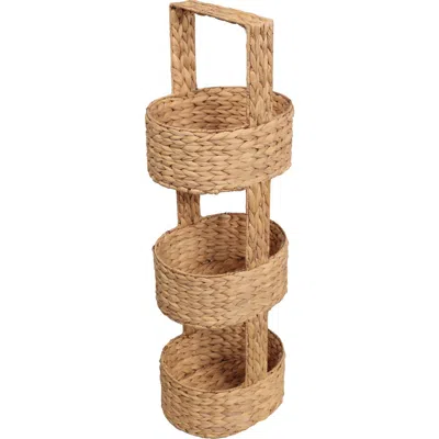 Happimess Riverbend Coastal Handwoven Water Hyacinth 3-tier Round Basket Freestanding Storage Tower  In Brown