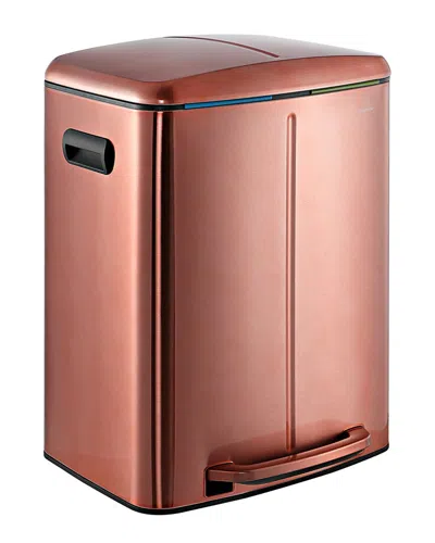 Happimess Rose Gold Marco Rectangular 10.5gal Double Bucket Trash Can With Soft-close Lid In Brown