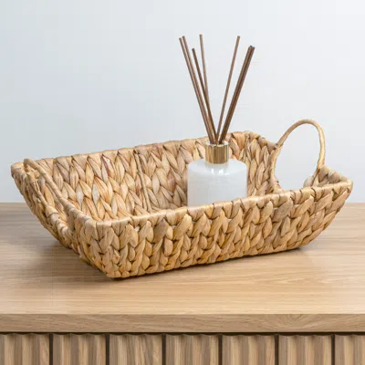 Happimess Rowan Bohemian Cottage Handwoven Hyacinth Rectangular Decorative Basket Trays With Handles (set Of 3