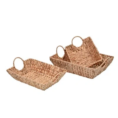 Happimess Rowan Bohemian Cottage Handwoven Hyacinth Rectangular Decorative Basket Trays With Handles (set Of 3 In Natural