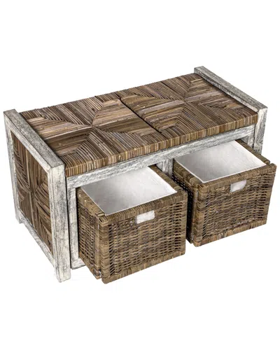 Happimess Rustic 30in 2 Drawer Wicker Storage Bench In Brown