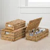 Happimess Sandrine Classic Farmhouse Handwoven Hyacinth Storage Baskets With Handles And Lids (set Of 3)