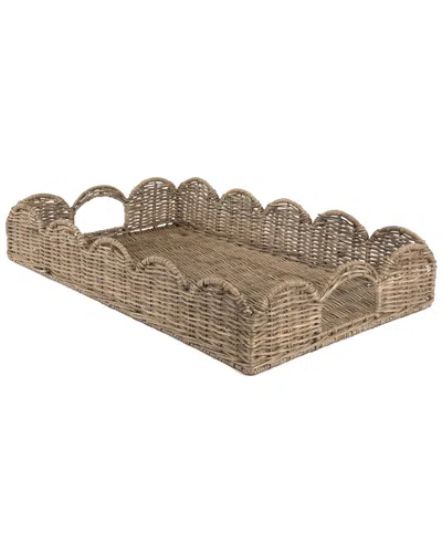 Happimess Scalloped 21.5in Southwestern Cottage Hand-woven Rattan Tray With Handles
