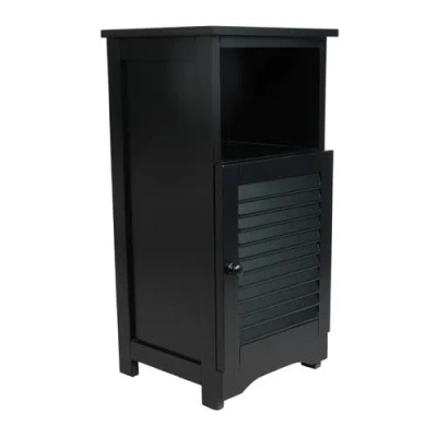 Happimess Serene Handcrafted Acacia Wood Bathroom Freestanding Floor Storage Cabinet With Louvered D In Black