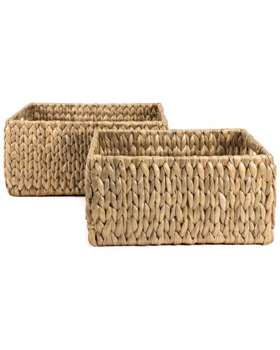 Happimess Set Of 2 Leif Rustic Minimalist Hand-woven Hyacinth Nesting Baskets With Handles In Brown