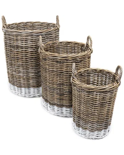 Happimess Set Of 3 Ternion Cottage Hand-woven Rattan Nesting Baskets With Handles