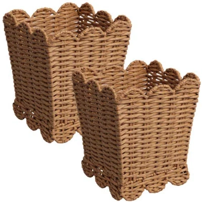 Happimess Silas Resin 3.3-gallon Tapered Square Wicker Watebasket With Scalloped Edge In Brown