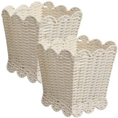 Happimess Silas Resin 3.3-gallon Tapered Square Wicker Watebasket With Scalloped Edge In White