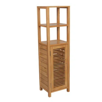 Happimess Solstice Handcrafted Pine Wood Bathroom Freestanding Floor Storage Cabinet With Louvered D In Brown