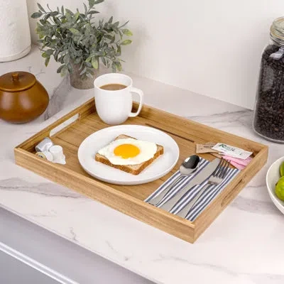 Happimess Soren 17 In. W Handcrafted Large Acacia Wood Rectangular Breakfast Tray With Handles, Natural In Brown